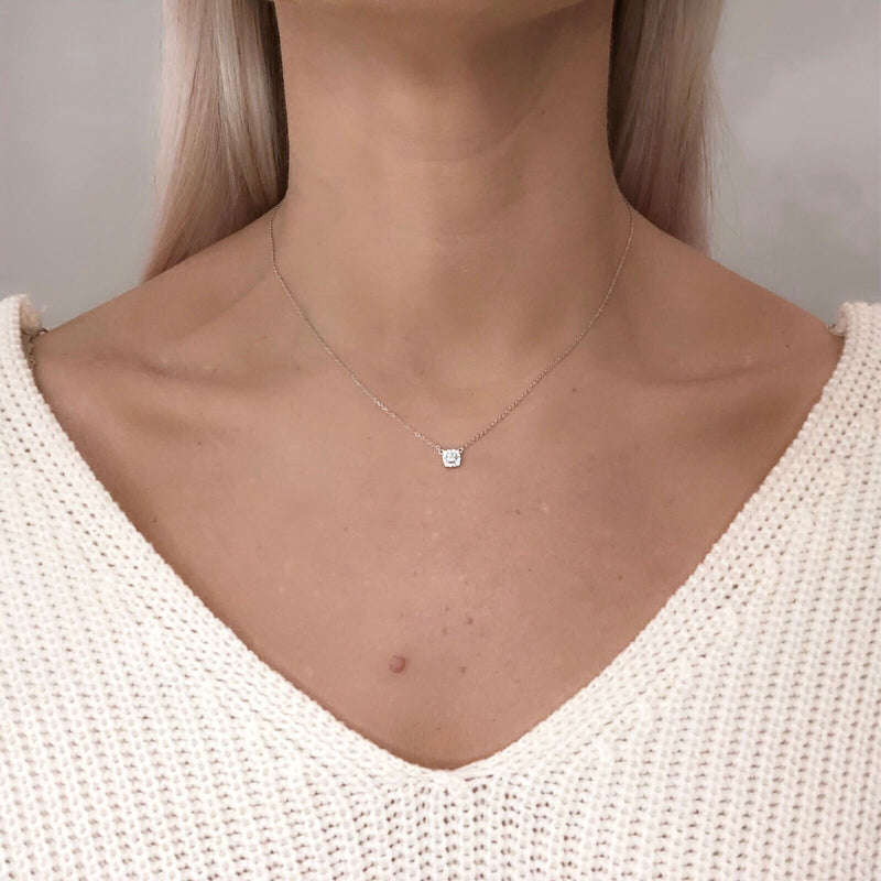 Cushion Diamond Halo Necklace