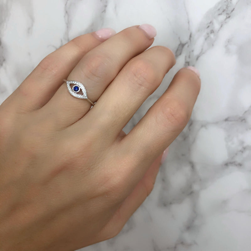 Diamond and Sapphire Evil Eye Ring